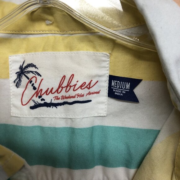 Chubbies 1/2 Button But Short Sleeve Striped Shirt Mens Size Medium Retro Pocket - Picture 6 of 10